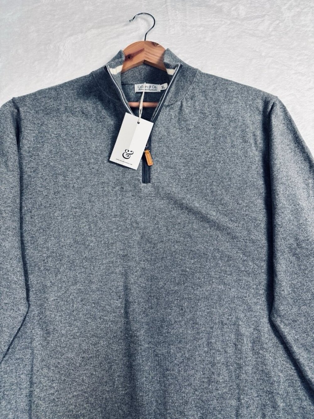 Collars & Co Luxury Touch Cashmere Blend Quarter Zip Sweater Grey XL NWT Golf - Picture 3 of 11